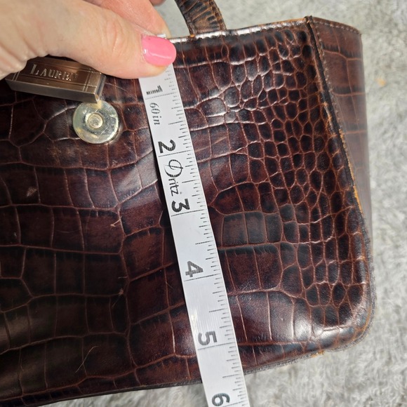 VTG Lauren Ralph Lauren Mini Purse Tote Bag Brown Croc Embossed Leather Small - Picture 11 of 12